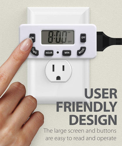 Fosmon 24 Hour Programmable Digital Timer Outlet (2 Pack), ON/Off Program, LCD Display, Mini Indoor Single Plug-in, 125V 15A for Seasonal Light, Lamp, Heater, Portable Fan, Aquarium