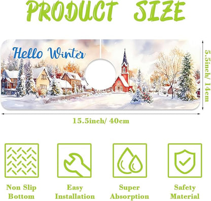 Chrismas Sink Faucet Absorbing Mat Hello Winter Sink Splash Guard Drying Mat