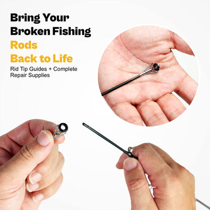 OJYDOIIIY Fishing Rod Tip Repair Kit with Glue,Complete Supplies for Fishing Pole Tip Replacement with Rod Epoxy,Top Eyelets and Wrapping Thread