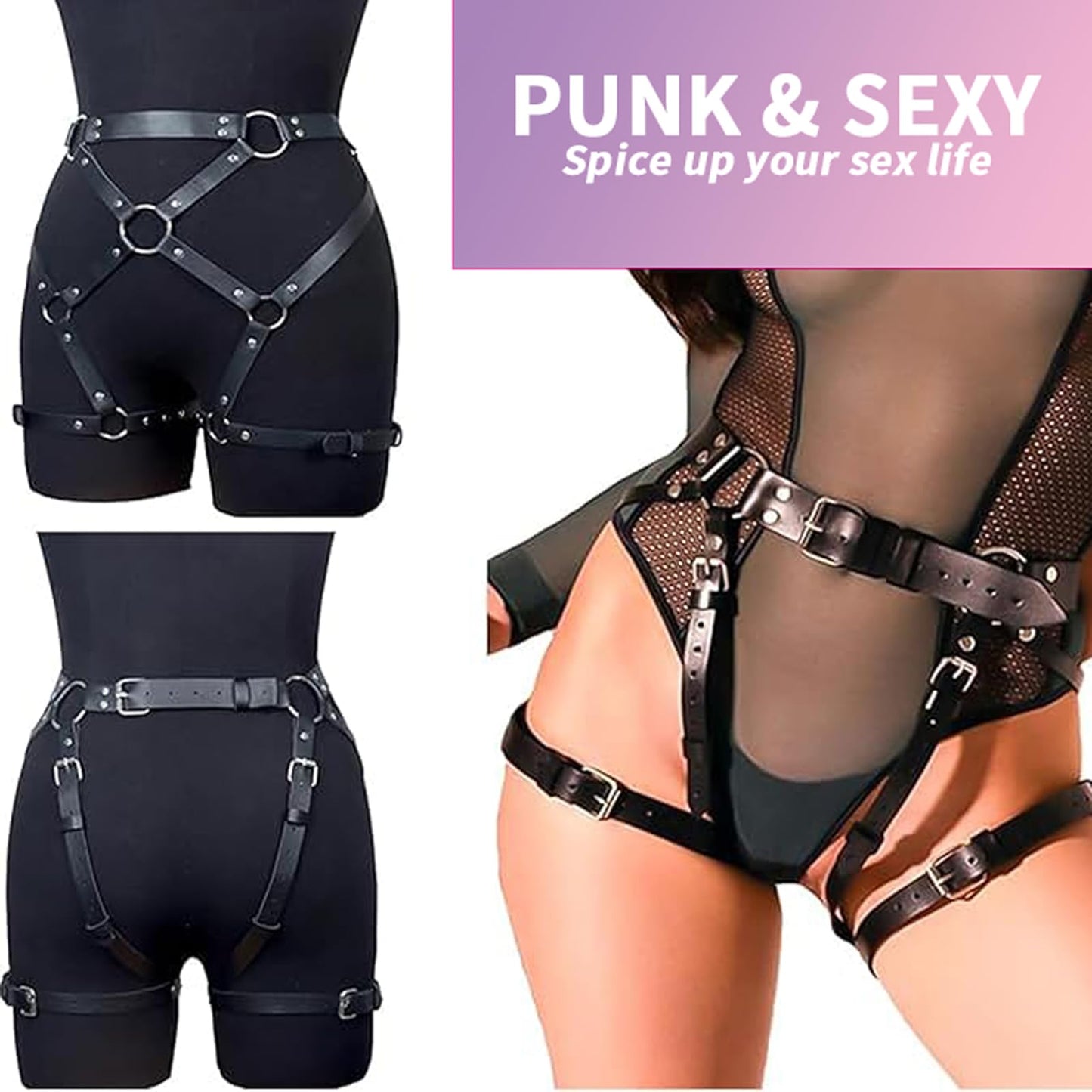 ROIEIIR Women Leather Sexy Punk Goth Leather Garter Body Harness BDSM Bondage Waist Leg Cage Beds Harness Garter Belt Erotic Lingerie Thigh Chain