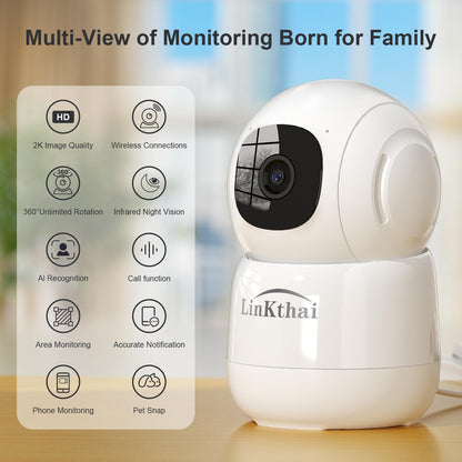 Linkthai Camera for Home Security, 4MP Pet Camera with Speaker for Dog/Cat, WiFi Camera Indoor Wireless Home Security with Phone App, Auto Tracking/Super Night Vision/2 Way Talk, Cloud/SD Card Storage