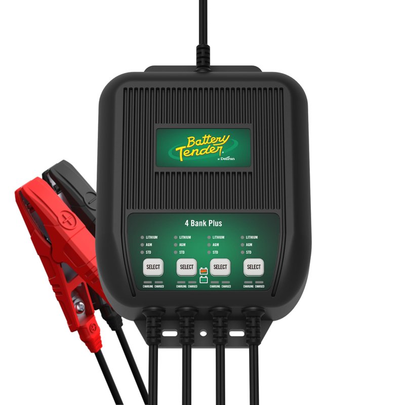 Battery Tender Plus 4 Bank Multibank Charger - 5 AMP (1.25 AMPs Per Bank) - Smart 12V Multi Battery Charger and Maintainer for Standard, AGM, and Lithium LiFePO4-022-0148-DL-WH