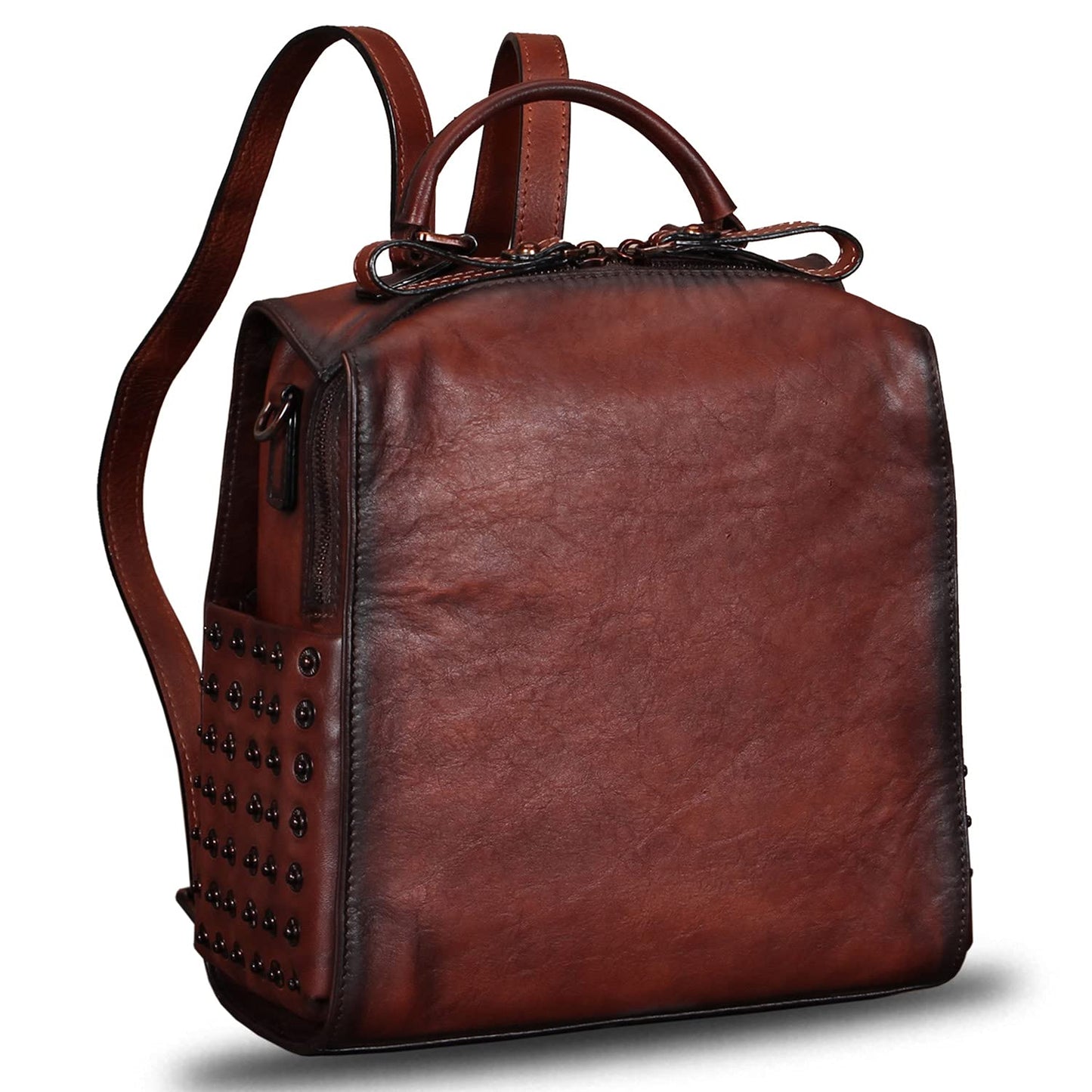 Genuine Leather Backpack for Women Convertible Satchel Rucksack Casual Crossbody Daypack Shoulder Bag Handbag Purse Medium