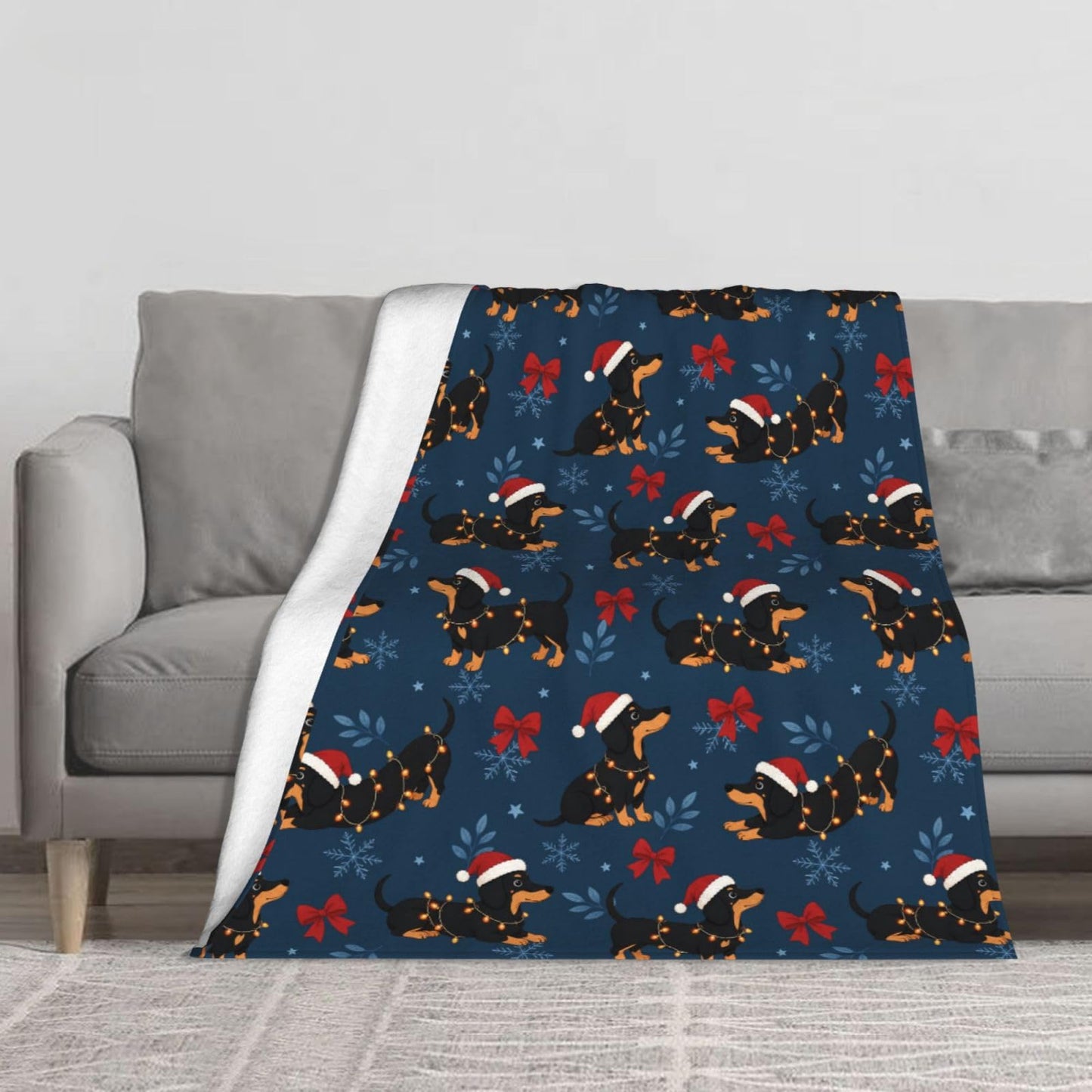 Christmas Dachshund Throw Blanket Soft Cozy Plush Warm Fleece Blanket for Sofa Couch Bed 80"X60"