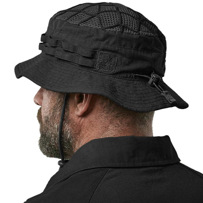 CQR Men's Tactical Boonie Hat, Breathable Packable Sun Hat for Hunting, Hiking, Fishing, Shooting, and Outdoor Activities, Sentinel Black, Small-Medium