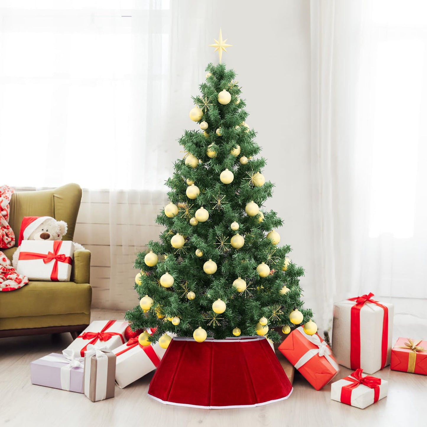 Hxezoc Christmas Tree Collar Red Velvet Folable Christmas Tree Ring Tree Skirt for Artificial Trees Base Stand Cover Christmas Tree Decoration