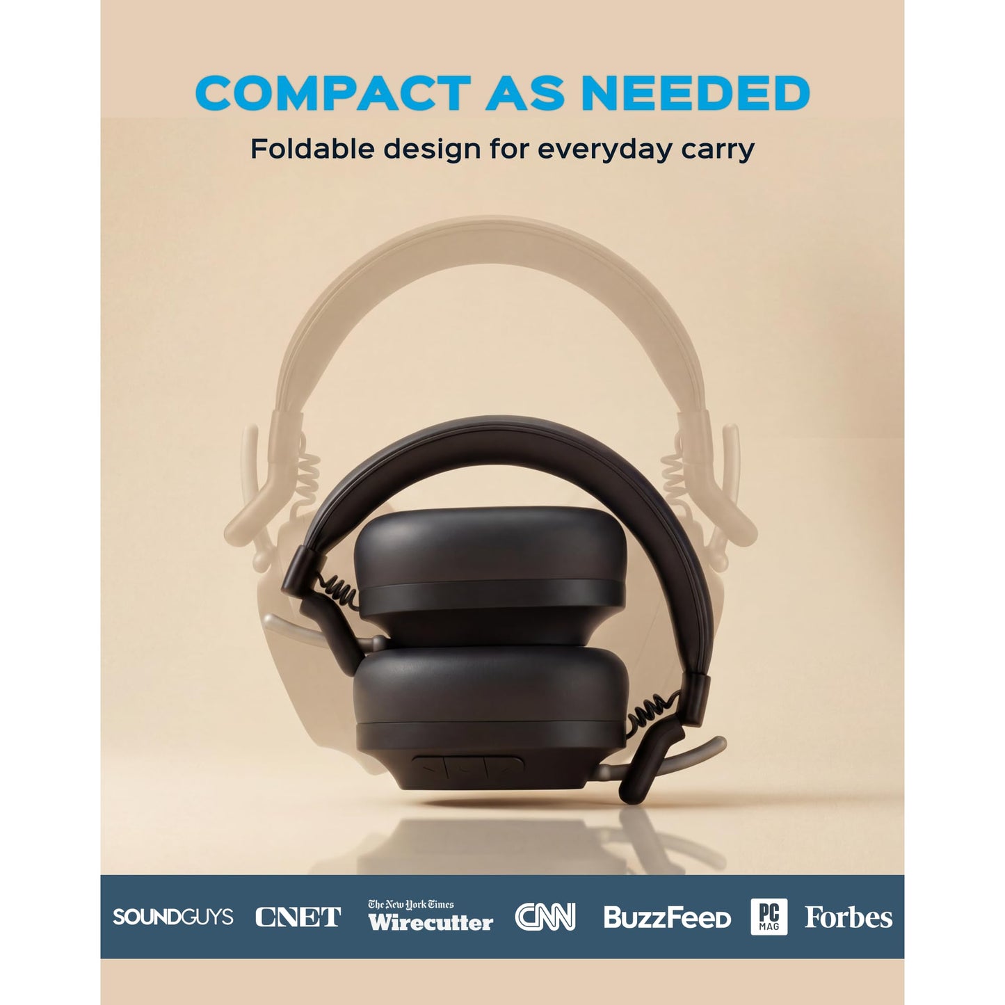 TREBLAB Bluetooth Headphones Over The Ear, Noise Cancelling, Hybrid ANC, 64H Battery, IPX4, Foldable Wireless Headphones with Mic, Lightweight, Work and Travel – U5