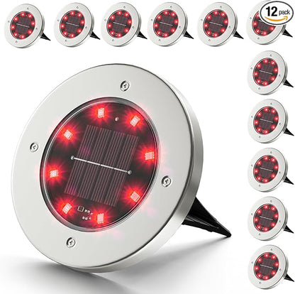 INCX Halloween Solar Lights Outdoor,12 Pack Solar Pathway Lights with Auto On/Off，Waterproof & Anti-Rust Landscape Lighting for Garden, Yard, Patio, Deck - Halloween Decorations,Red