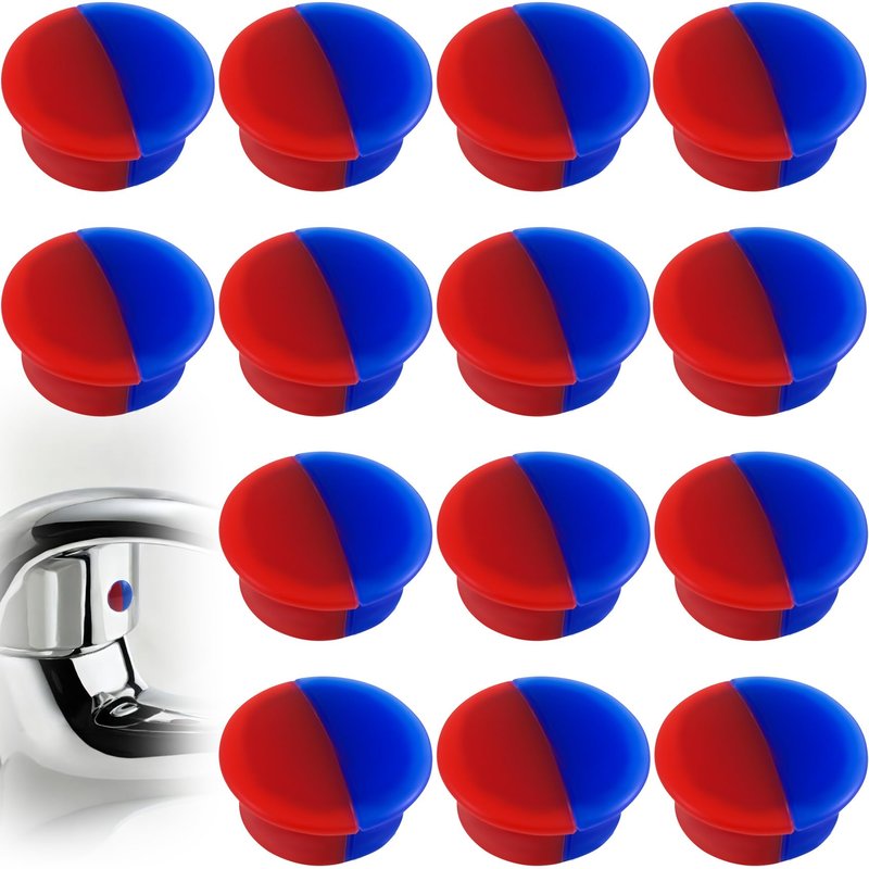 BEIQIYA 12pcs Red & Blue Hot and Cold Faucet Buttons, Faucet Index Buttons for 6.7-7mm Holes, 0.34 Inch Diameter Teperature Sign Replacement Caps for Bathroom Kitchen Shower