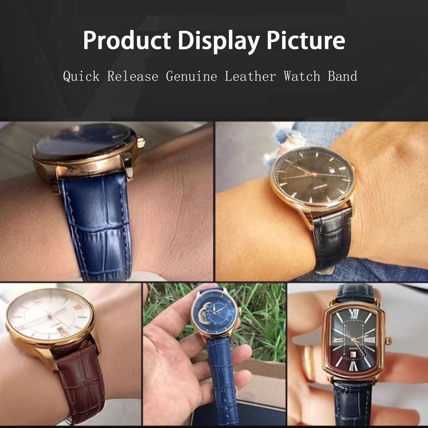 Nizonlaie Watch Bands Quick Release Genuine Leather Strap Alligator Grain Calfskin Watch Business Casual Universal Straps Wides 12mm 14mm 15mm 16mm 17mm 18mm 19mm 20mm 21mm 22mm 24mm for Men Women