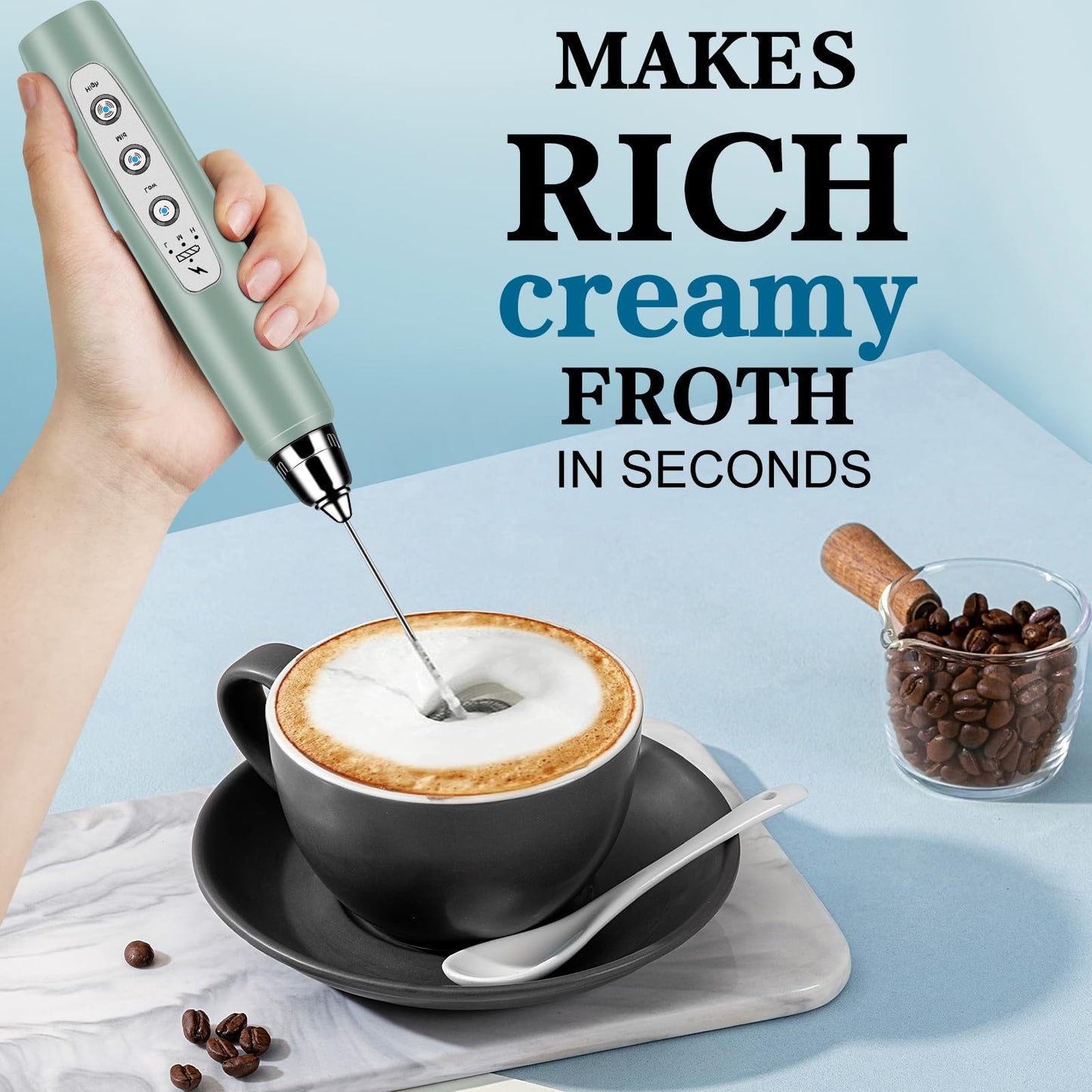 Milk Frother Handheld for Coffee, Electric Whisk 3 Speed Adjustable, Drink Mixer with Stainless 3 Whisks, Rechargeable Hand Frother Wand, Foam Maker for Latte Cappuccino Matcha Egg Silver
