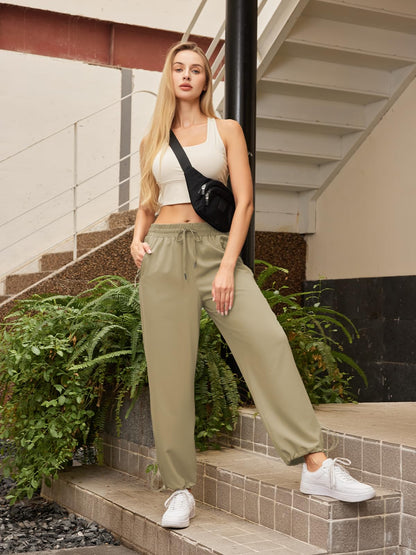JEKAOYI Womens Athletic Hiking Pants Lightweight Quick Dry Water Resistant Elastic Waist Cargo Pants with Zipper Pockets Khaki