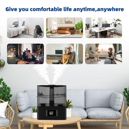 6L Humidifiers for Bedroom Large Room, Cool and Warm Mist Humidifiers for Nursery & Plants, Mist Top Fill Desk Humidifiers Essential Oil Diffuser with Adjustable Mist,360°Nozzle，Auto Shut-Off-Black