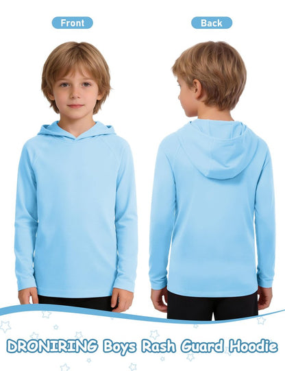 DRONIRING Boys Hooded Long Sleeve Rash Guard Swim Shirt, Youth Kids Girls Toddler UPF 50+ Fishing Shirt, UV Sun Protection Quick Dry Fishing Hiking Water Beach Hoodies