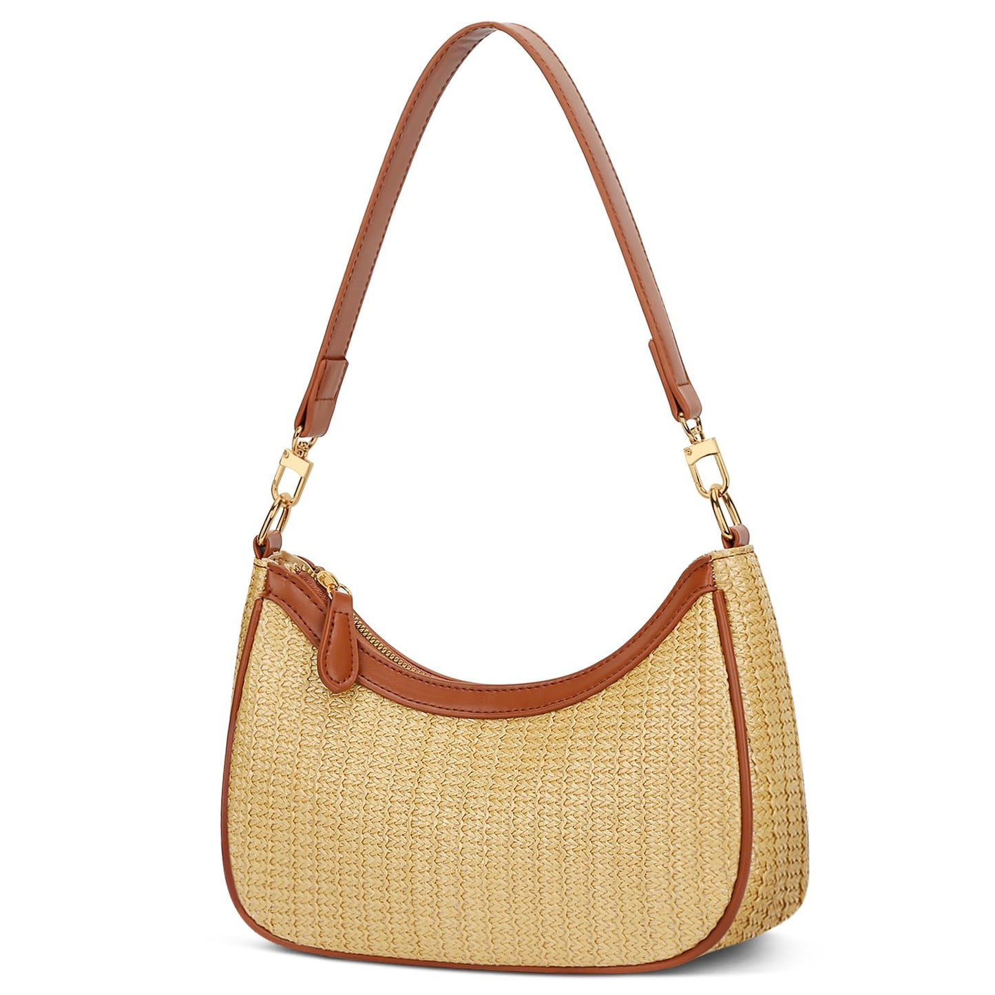 KKXIU Summer Straw Beach Woven Shoulder Bag Vacation Clutch Purses for Women Hobo Tote Handbags ((Brown+khaki)