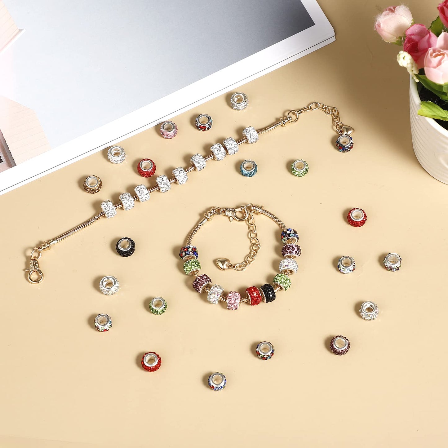 10PCS Snake Chain Charm Bracelet with Bracelet Helper Adjustable Snake Bracelet Chains with Lobster Clasp Extender Chain for Women DIY Jewelry Making Supplies