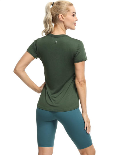 icyzone Workout Shirts Yoga Tops Activewear V-Neck T-Shirts for Women Running Fitness Sports Short Sleeve Tees (Solid Black/Pale Pink/Dark Green, XXL)