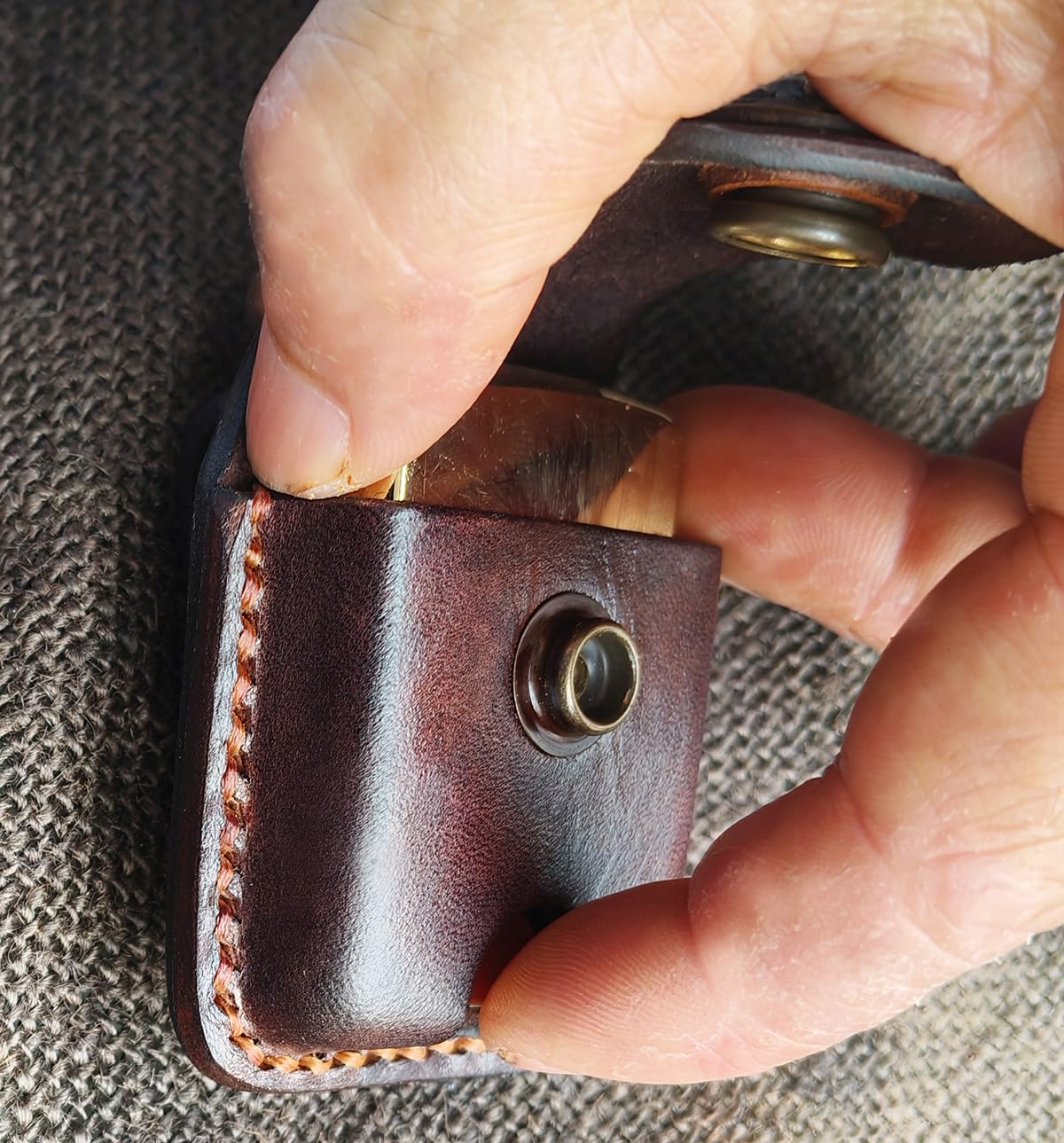 Gucaibu Leather Lighter Case, Dark Brown Western Style with Bronze Eagle Medallion, Handcrafted Holder