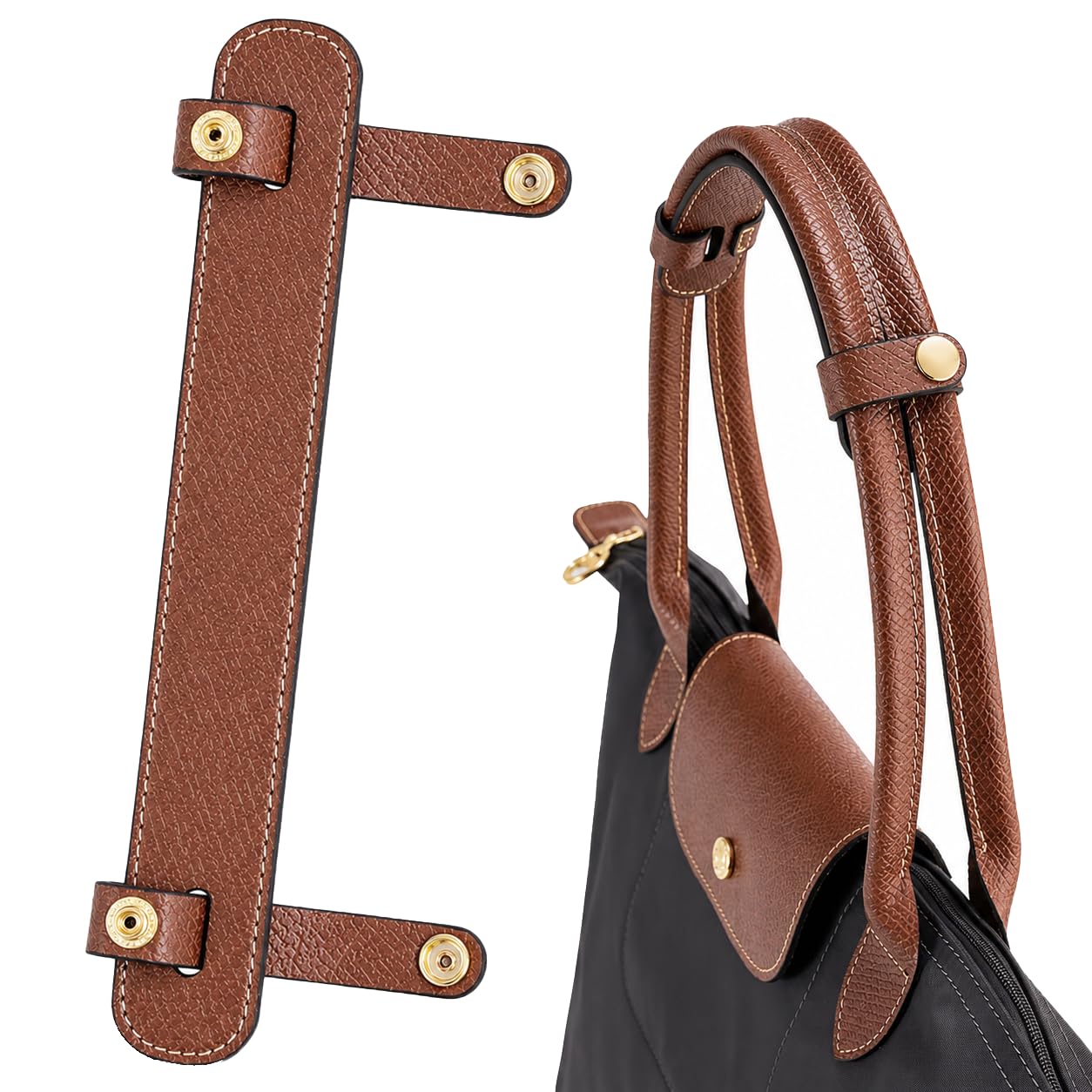 Shoulder Strap Pad Compatible with Longchamp Le Pliage Original Tote Bags – Upgraded Anti-Slip, Pressure-Relief & Wear-Protection Design, Premium Leather, Brown
