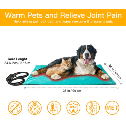 Toozey Small Pet Heating Pad, 6 Adjustable Temperature Dog Cat Heating Pad with Timer, Waterproof Heated Cat Bed with Chew Resistant Cord, Indoor Electric Pet Heated Mat 18x16in