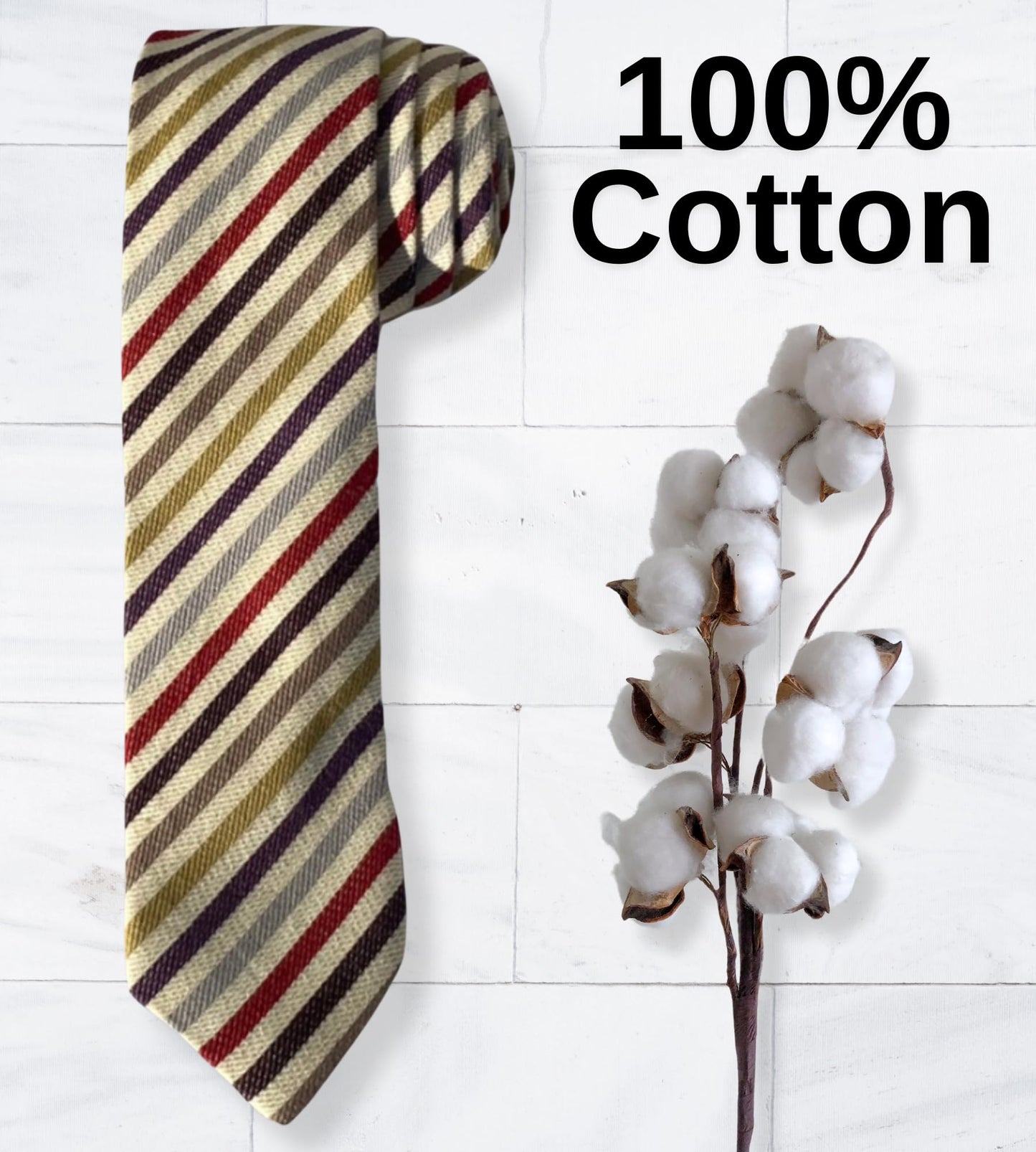 Otis & Oliver Skinny Tie Cotton Striped Modern Necktie Great for Weddings, Dances, Missionaries, Dads, Grooms and Groomsmen (Prague)