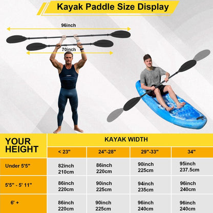 Frebuta Kayak Paddle for Adults,70 to 96in Paddle Board Paddles Telescopic Frosted Pipe Shaft Kayaking Boating Canoeing with 1 Free Paddle Leash Double Oar Float Paddle Sturdy Durable Extendable