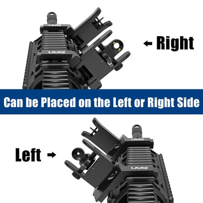 UUQ 45 Degree Offset Fiber Optic Iron Sights,Flip Up Front Rear Sites with Red&Green Dot,BUIS Backup Sight Set， Tool-Free Adjustable Front Sight Rapid Transition,Fits Picatinny and Weaver Rails