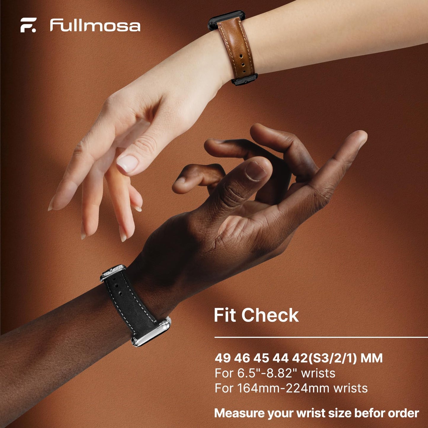 Fullmosa Leather Band Compatible with Apple Watch Bands 49mm 46mm 45mm 44mm 42mm,Top Grain Leather iWatch Straps for Apple Watch Ultra SE Series 11 10 9 8 7 6 5 4 3 2 1,Brown+Black/Black+Silver