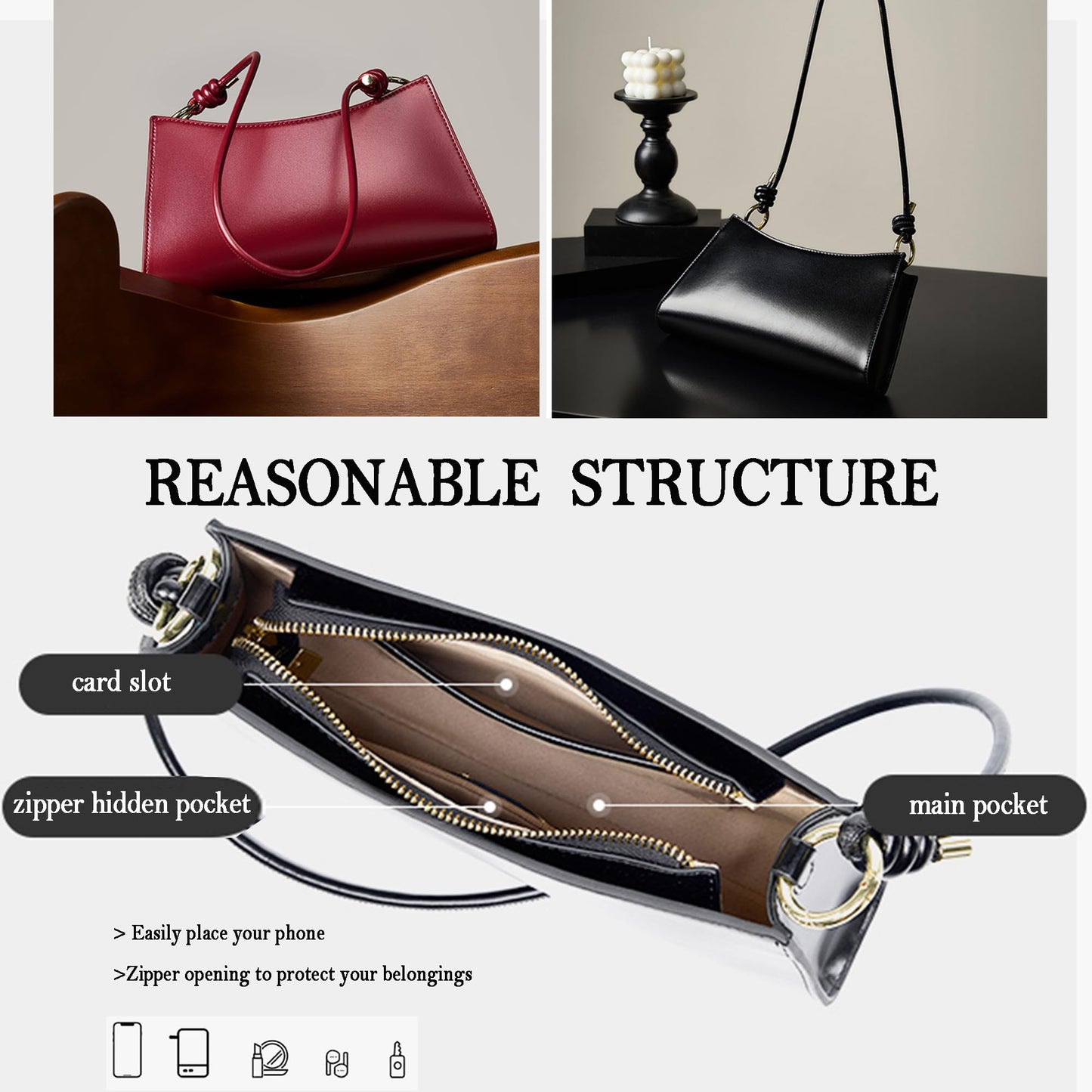 SYMENGR Genuine Leather Evening Bag for Women Stylish Hobo Handbag Shoulder Bags(wine red)