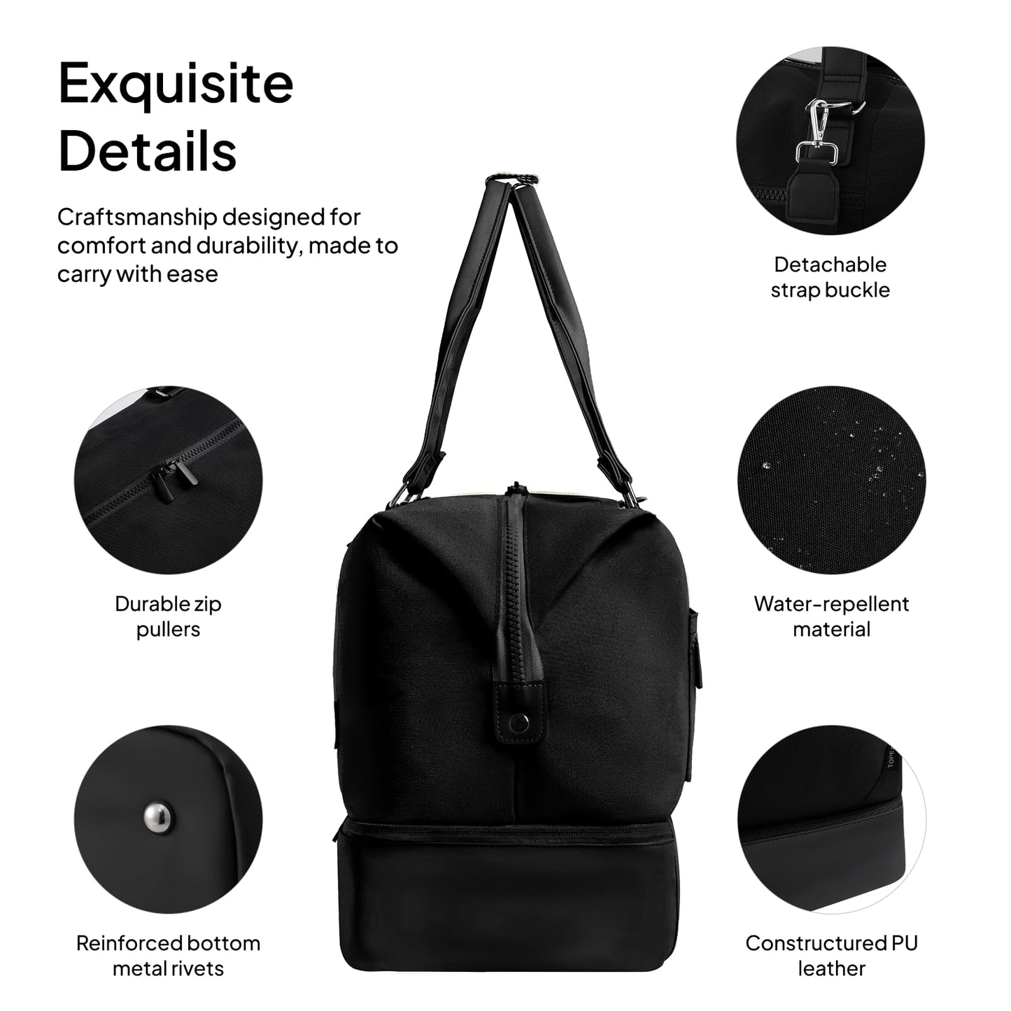 Travel Duffle Bag for Women,40L Weekender Bags Airline Approved Carry On with Shoe Compartment & Waterproof Wet Pocket, Durable Nylon Weekender Overnight Bag for Travel, Gym, Business Trip, Black