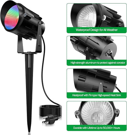 Christmas Halloween Spotlights Outdoor RGB Spotlight 12W Color Changing Landscape Lighting with Remote Control for Tree Garden Pathway 120V Waterproof Landscape Spotlights Lamp for Party Decor(6 pack)