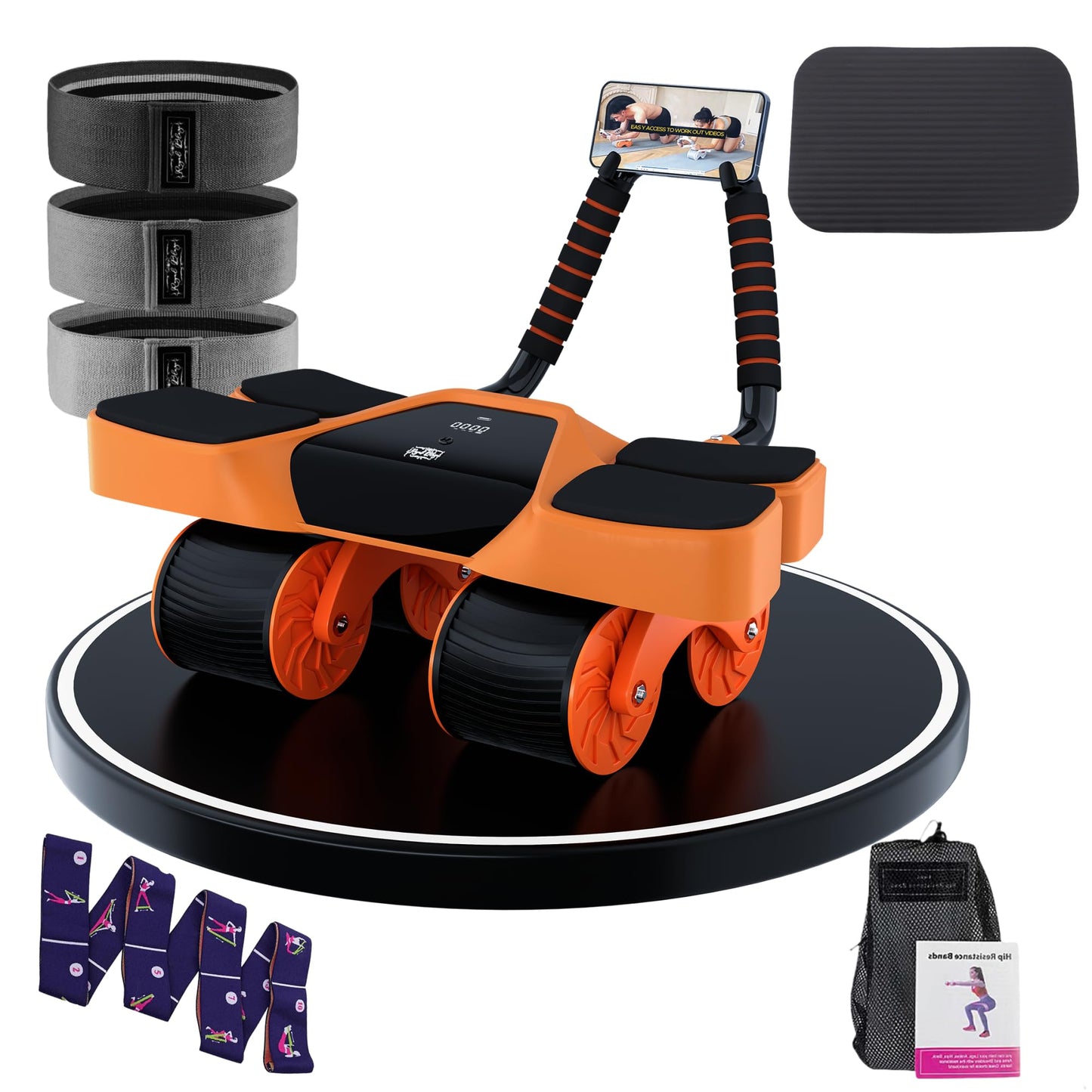 2025 New 4-Wheel Abdominal Roller with Elbow Support : Latest Upgraded High-Performance Exercise Machine With Automatic Rebound, Multi- layered Anti-Slip Design with Calorie Counting LCD Screen
