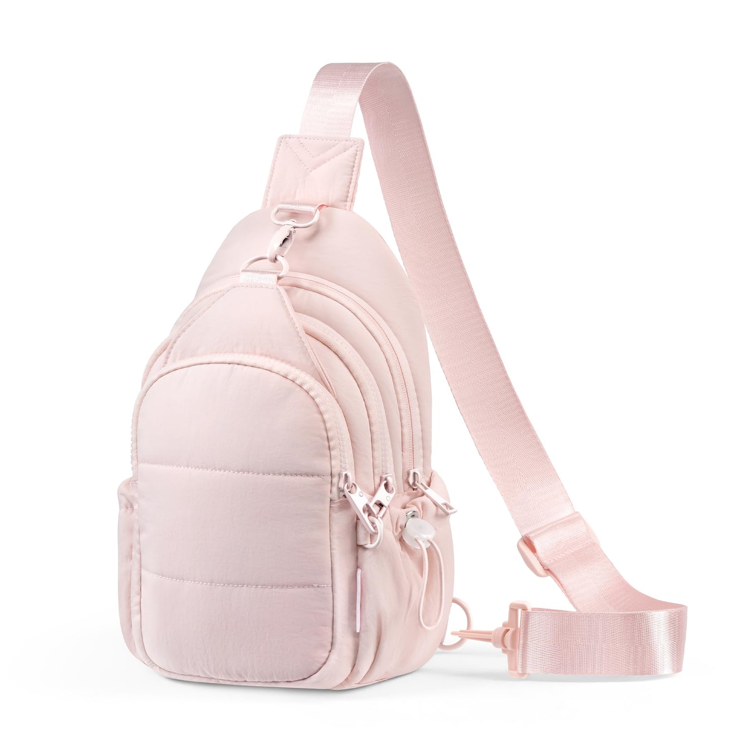TOPEAST Anti-Theft Crossbody Bags for Women, Sling Bag with RFID Blocking & Water Bottle Holder for Travel, Lightweight Puffer Cross body Purse for Daily Hiking, Water-resistant, Pink