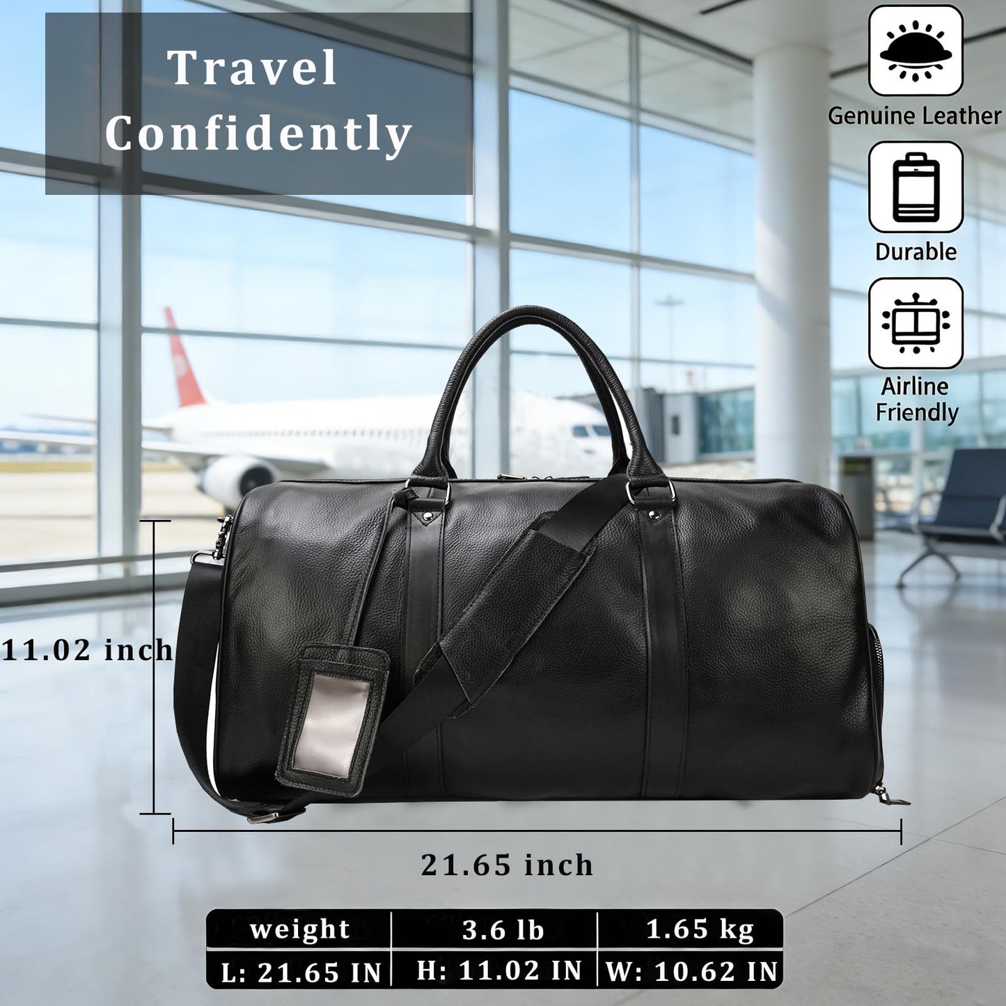 Leather Travel Duffle Bag with Shoe Pouch, Cabin Friendly Weekender Overnight Bags, Carry On Sports Gym Bag for Men Women