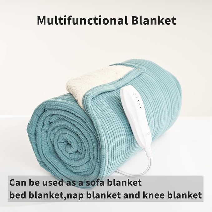 Heated Blanket Throw 50"x60", ETL & FCC Certified Electric Blanket with 3-Hour Timer Auto-Off & 5 Heating Levels, Overheat Protection, Machine Washable - Lake Green