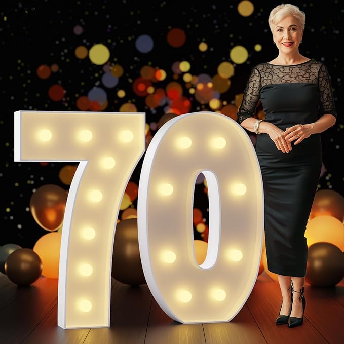 Marquee Numbers 3 Feet Tall Large Light Up Numbers 70th Birthday Decorations Women Men Big Yellow Light Outdoor Anniversary Decorations Balloon Arch Kit Party Backdrop 70