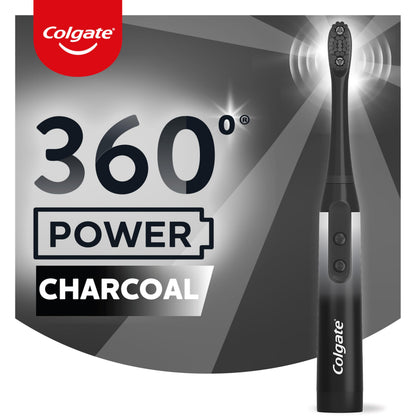 Colgate 360 Vibrate Charcoal Battery Operated Toothbrush Pack, Soft with 1 AAA Battery Included, Black, 2 Count