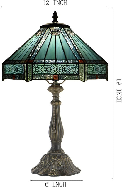 Tiffany Lamp Stained Glass Table Lamp Bedside Reading Light W12H19 Inches (Mission Style)