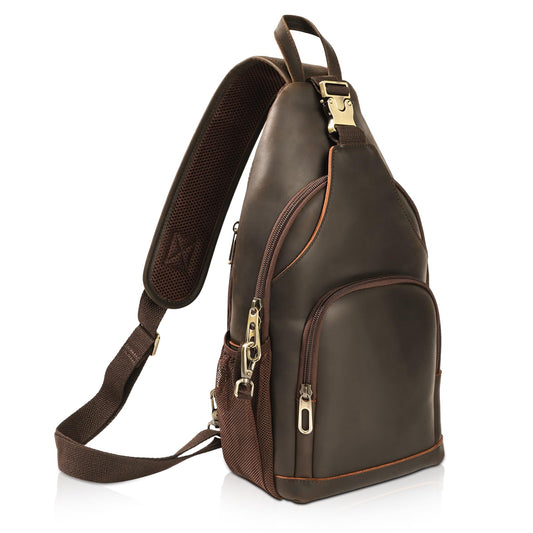 Polare Full Grain Cowhide Anti Theft Chest Shoulder Bag Vintage Sling Crossbody Casual Daypack for Daily Travel Hiking Outdoor Sports