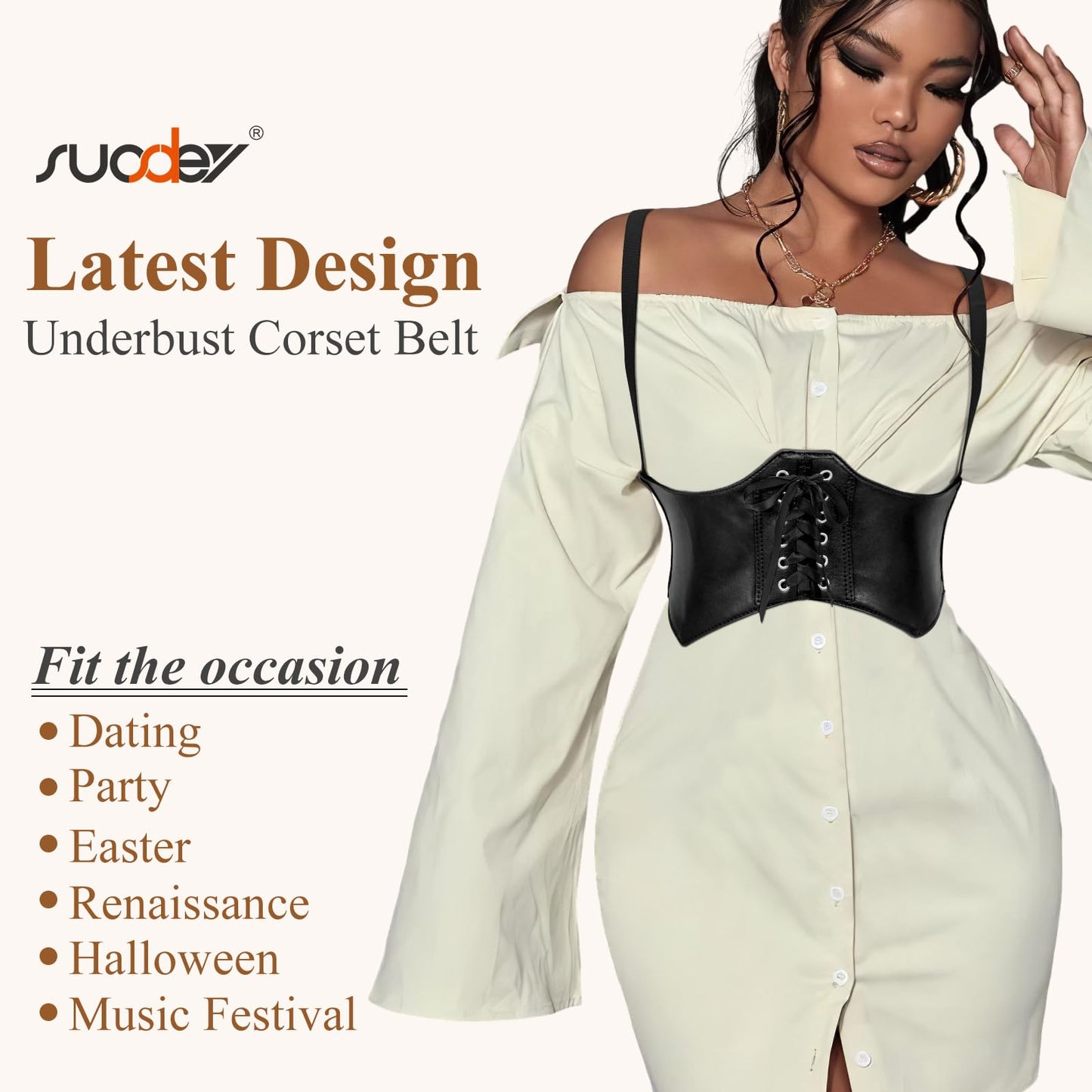 SUOSDEY Women Underbust Corset Belt Elastic Faux Leather Steampunk Renaissance Goth Corset Vest with Straps