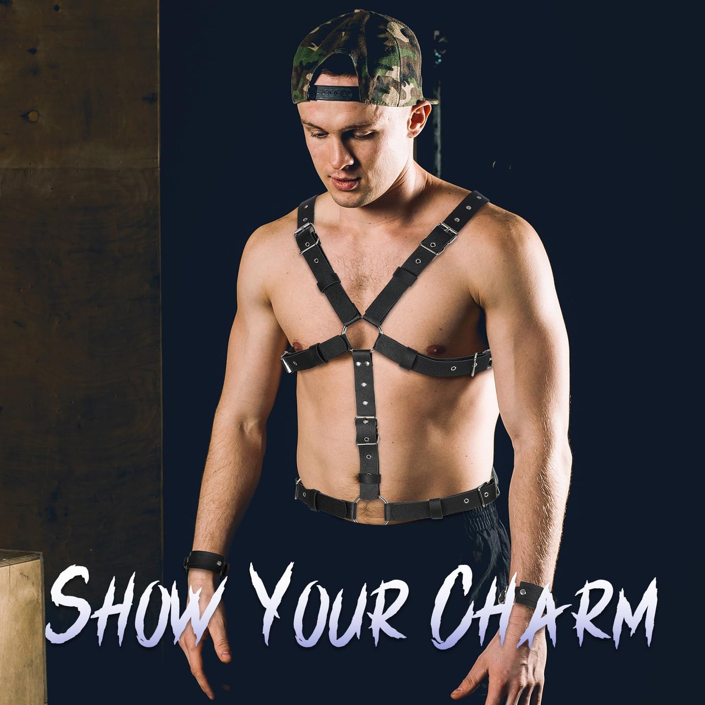 Tisancy Men's Chest Harness Belt Adjustable Buckle Chest PU Leather Male Harness Secure Fastening for Men's Costumes Clothes(Body Style)