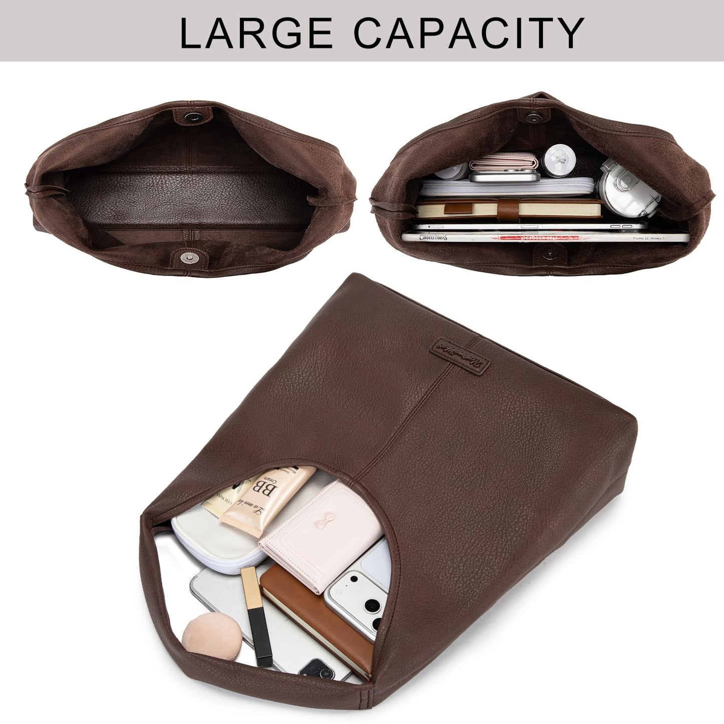 Montana West Hobo Bag Purse for Women Shoulder Handbags Slouchy Casual Soft Vegan Leather Tote Ladies for Work Travel Coffee Chocolate MWC-HB-646-CF