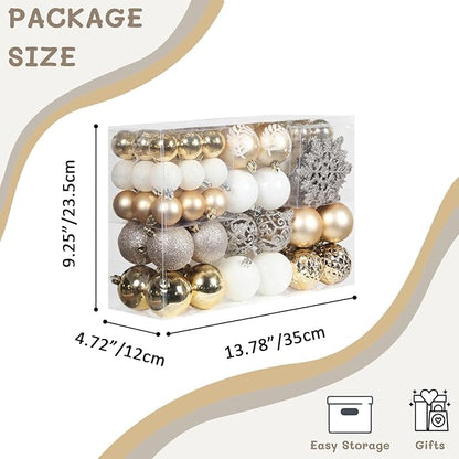 SY CRAFT 86 Pieces of Assorted Shatterproof Christmas Ball Snowflake Ornaments Seasonal Decorative Hanging Ornament Set with Hand-held Gift Package for Xmas Tree Decorations (86PCS, Champaign Gold)