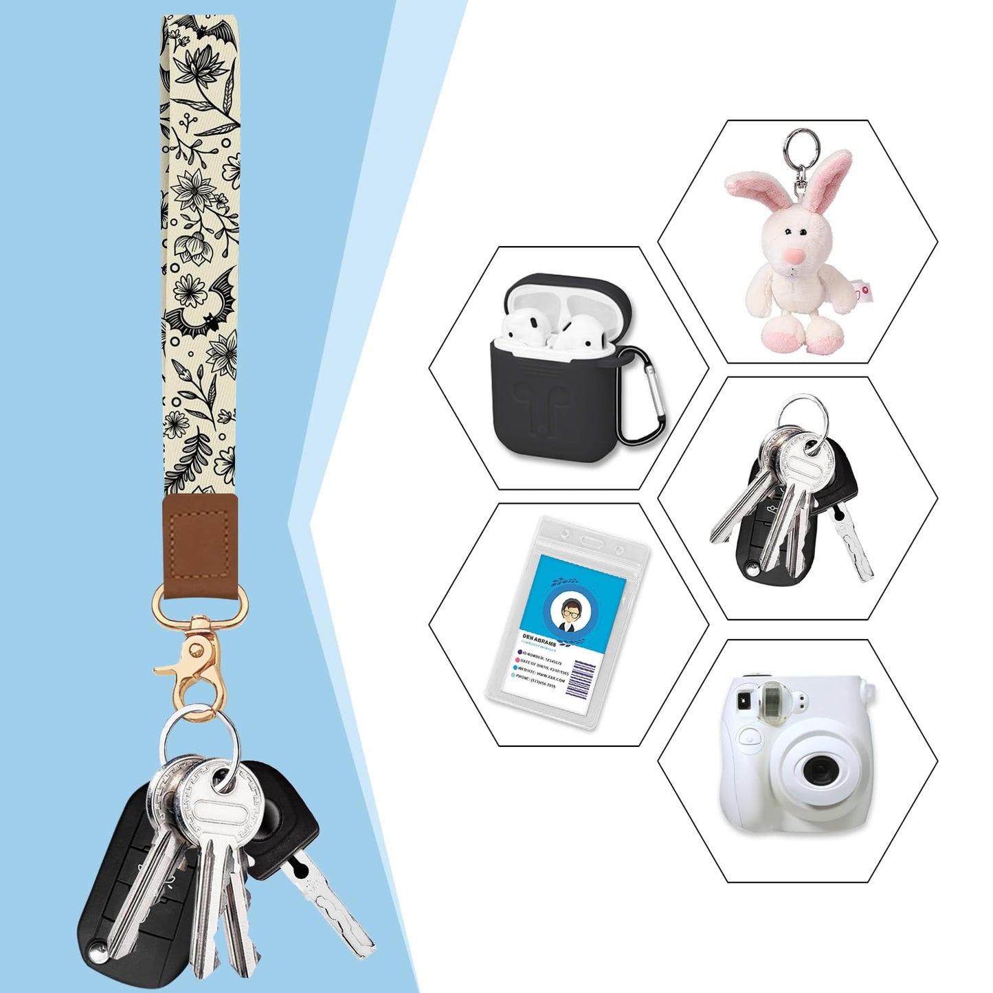 Blusabaca Credit Card Holder for Women, Goth Small RFID Blocking Wallet with Wristlet Strap, Gothic Zipper Keychain Women Wallet, Leather Card Case Wallet Purse with Key Lanyard
