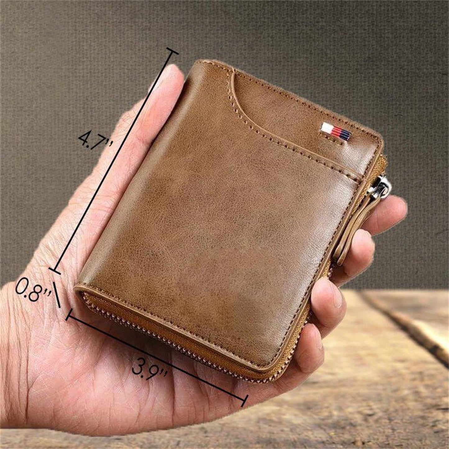 Plinvo Men's RFID Blocking Waterproof Wallet Genuine Leather Large Capacity Zipper Holds 1-14 Cards Slim Brown (BROWN)