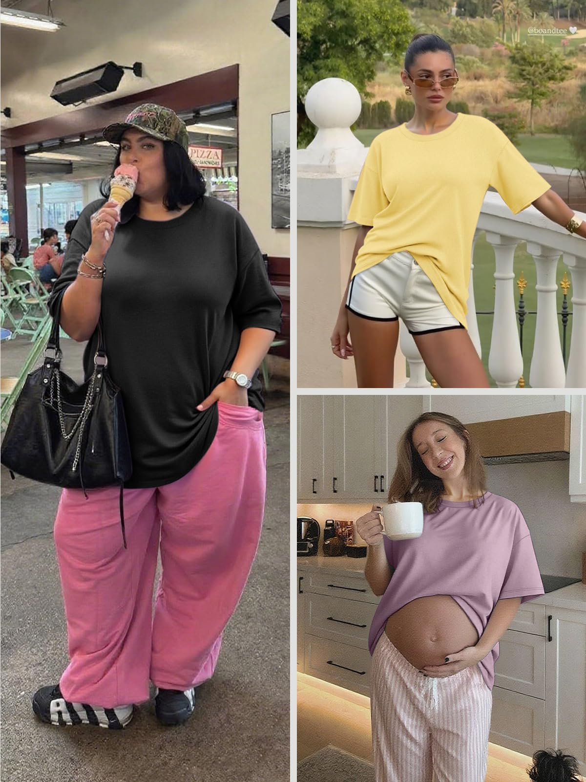 ATHMILE Womens Summer Spring Oversized T Shirts Loose Fit Crewneck Short Sleeve Tops Casual Blouse Y2K 2025 Basic Tee Beach Black