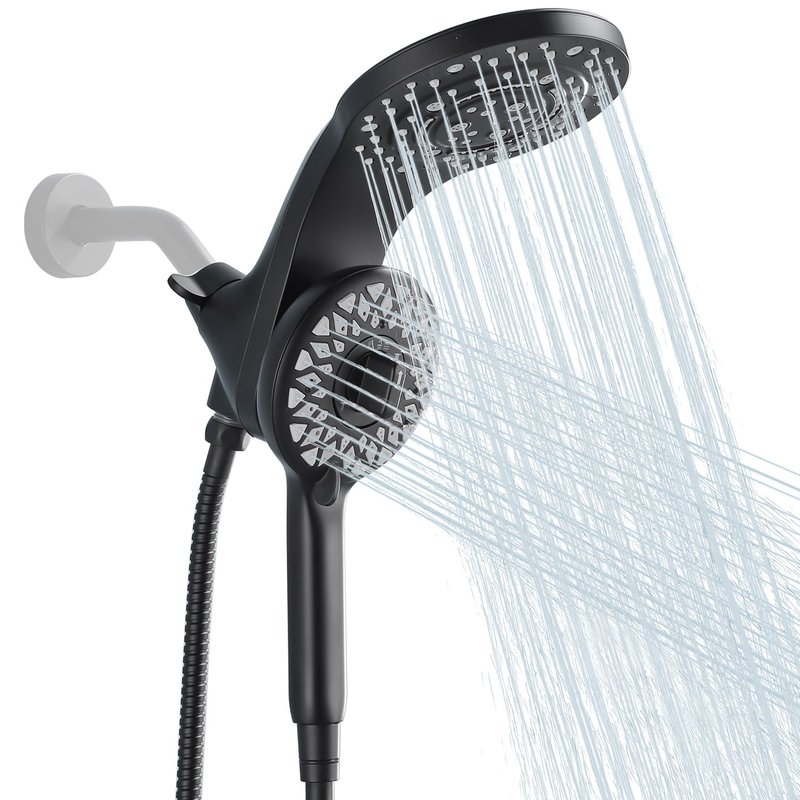 High Pressure Rain Shower Head with Handheld Spray Combo Fixed Showerhead Dual Shower Head Set 10 Sprays Detachable Hand Held Showerheads Built-in Magnetic System Matte Black