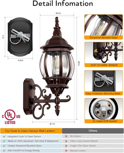 VIANIS 2 Pack Exterior Wall Lantern, Oil-Rubbed Bronze Outdoor Light Fixture Wall Mount, Anti-Rust Outside Porch Lights for House, Waterproof Outdoor Sconce Lighting Lamp, Coach Lights for Garage