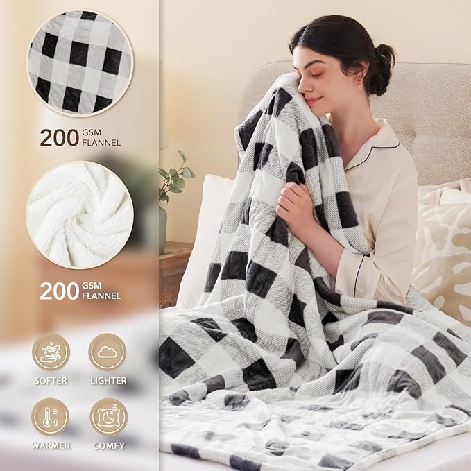 Homemate Electric Blanket Heated Throw - 50“x60“ Ultra Soft Cozy Flannel Heating Blanket with 10 Fast Heat Levels 8 Hours Auto Off Over-Heated Protection ETL Certification Keep Warm in Home Office