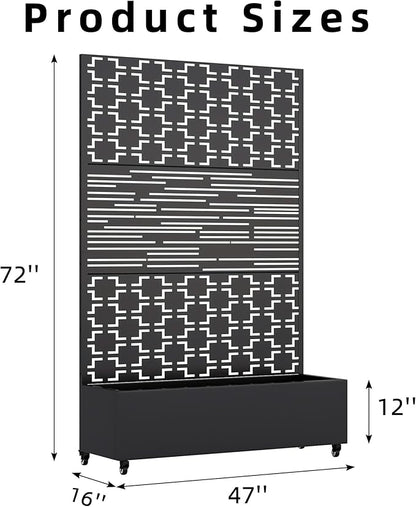 Casaphoria Metal Raised Garden Bed with Trellis and Wheels, 72"x47"x16" Planter Box for Climbing Plants, Vegetables & Vines, Features Drainage Holes and Privacy Screen, Black(Parallel&Louvered)